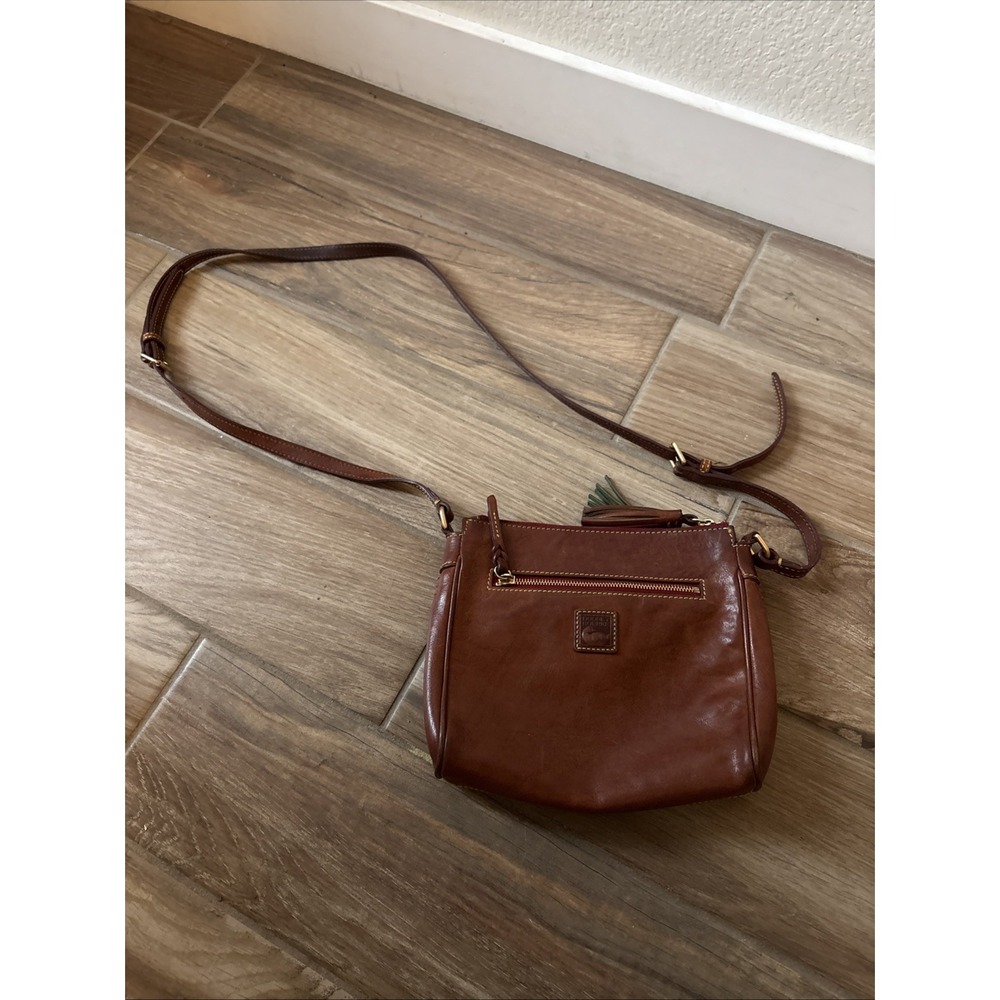 Dooney & Bourke Florentine Tan Brown Leather Buckle Pocket Zipper Crossbody Bag